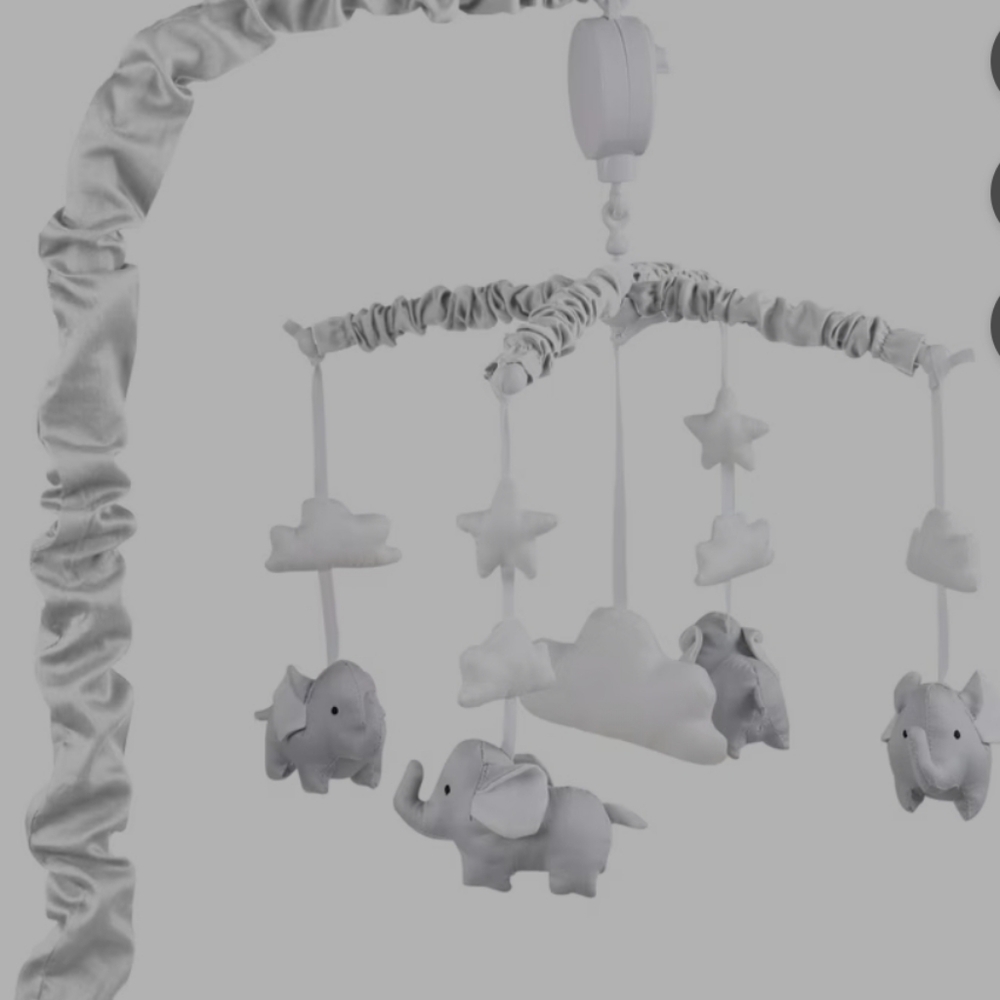 Grey Digital Musical Mobile With Elephants, Clouds and Stars by The Peanutshell